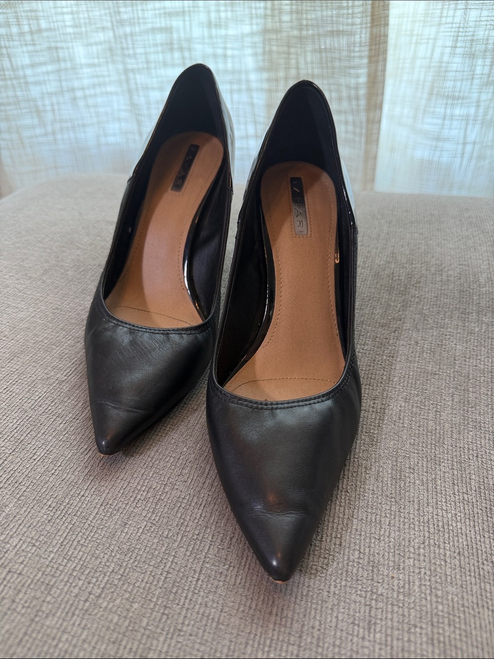 Tahari Black Pointed-Toe Leather Pumps